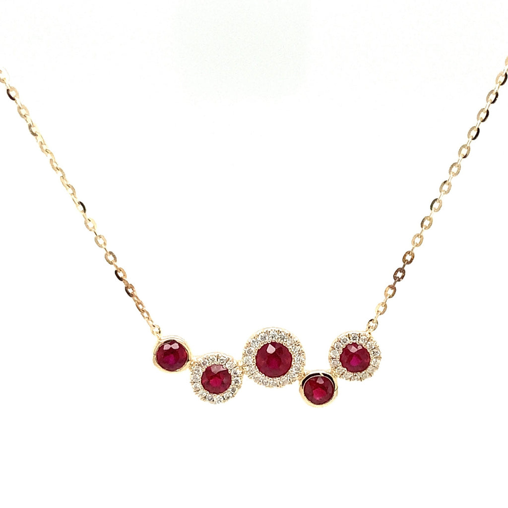 Roman+Jules Ruby and Diamond 5 Stone Bubble Necklace set in 14K Yellow Gold - Image 1 of 8