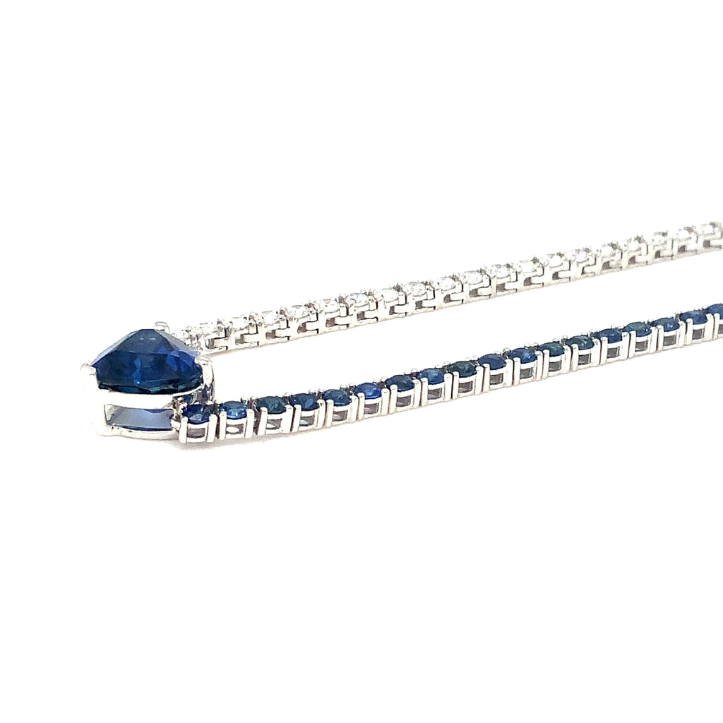 Roman+Jules GIA Certified Heart Shape Blue Sapphire and Diamond Necklace set in 18K White Gold - Image 5 of 7