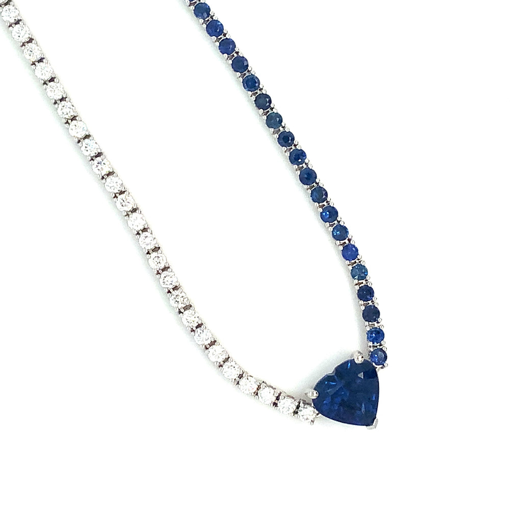 Roman+Jules GIA Certified Heart Shape Blue Sapphire and Diamond Necklace set in 18K White Gold - Image 6 of 7