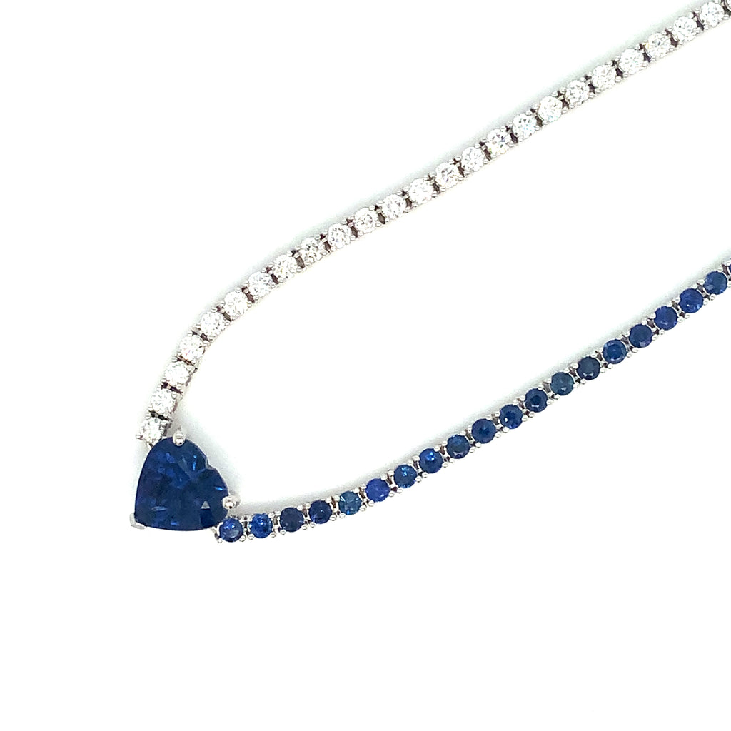 Roman+Jules GIA Certified Heart Shape Blue Sapphire and Diamond Necklace set in 18K White Gold - Image 7 of 7