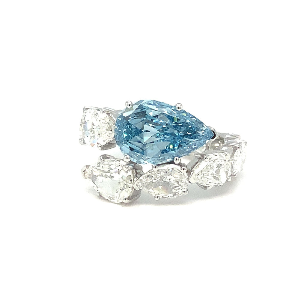 Christopher Designs Crisscut® L'Amore Fancy Cut Lab Grown Blue and White Diamond 7.07 cts Bypass Eternity Rin - Image 1 of 6