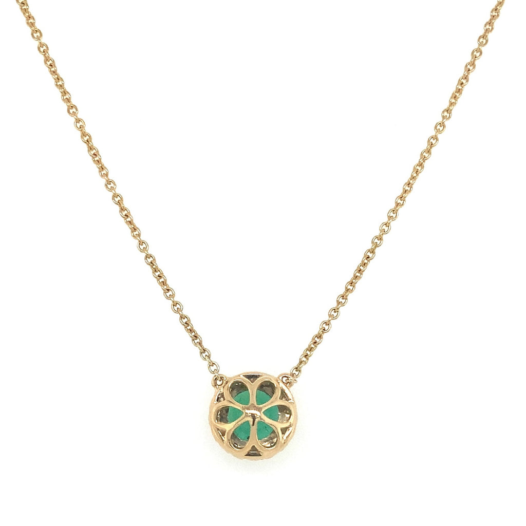Roman+Jules Elegant Round Shape Emerald and Diamond Halo Style Necklace Set in 18K Yellow Gold - Image 6 of 6