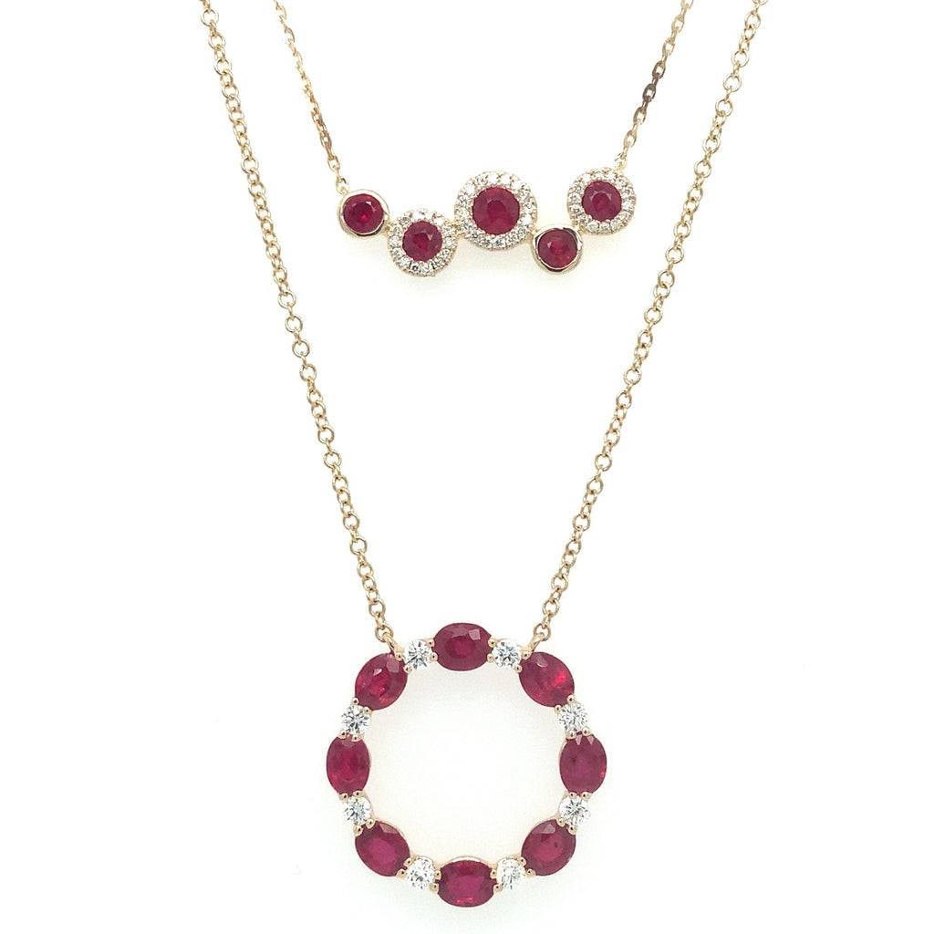 Roman+Jules Oval Shape Ruby and Diamond Circle Necklace set in 14K Yellow Gold - Image 6 of 9