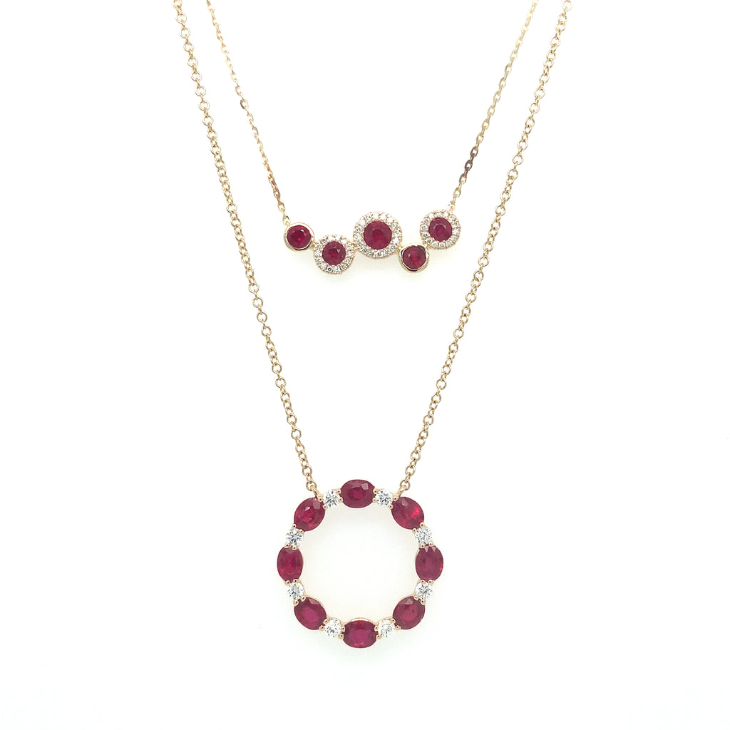Roman+Jules Ruby and Diamond 5 Stone Bubble Necklace set in 14K Yellow Gold - Image 2 of 8