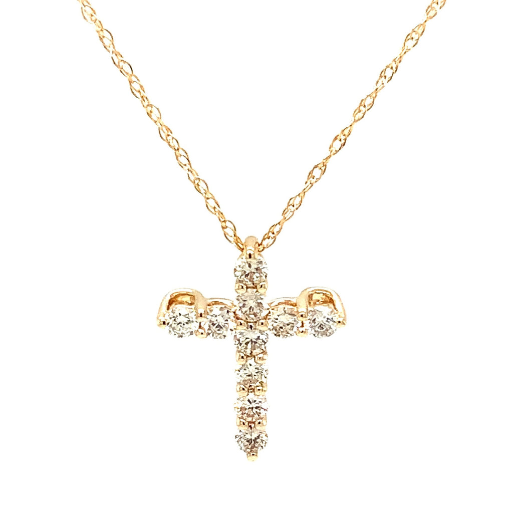 Diamond Cross Pendant 14K Yellow Gold 6 Round Brilliant Diamonds 0.40ctw - Image 1 of 9