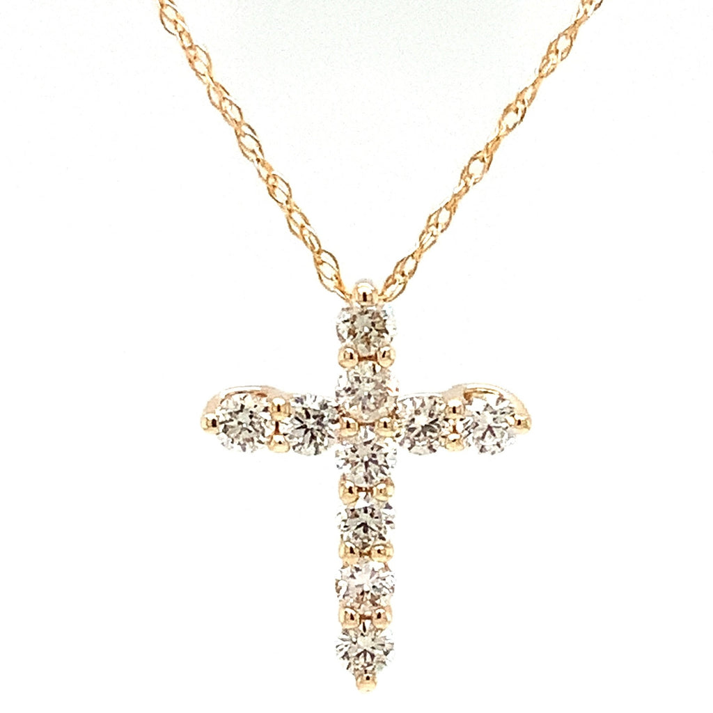 Diamond Cross Pendant 14K Yellow Gold 6 Round Brilliant Diamonds 0.40ctw - Image 2 of 9