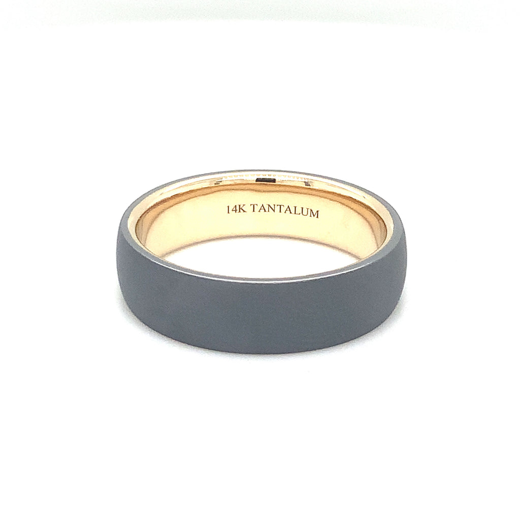 Contemporary Mixed Metal Tantalum and 14K Yellow Gold Wedding Band. - Image 2 of 8