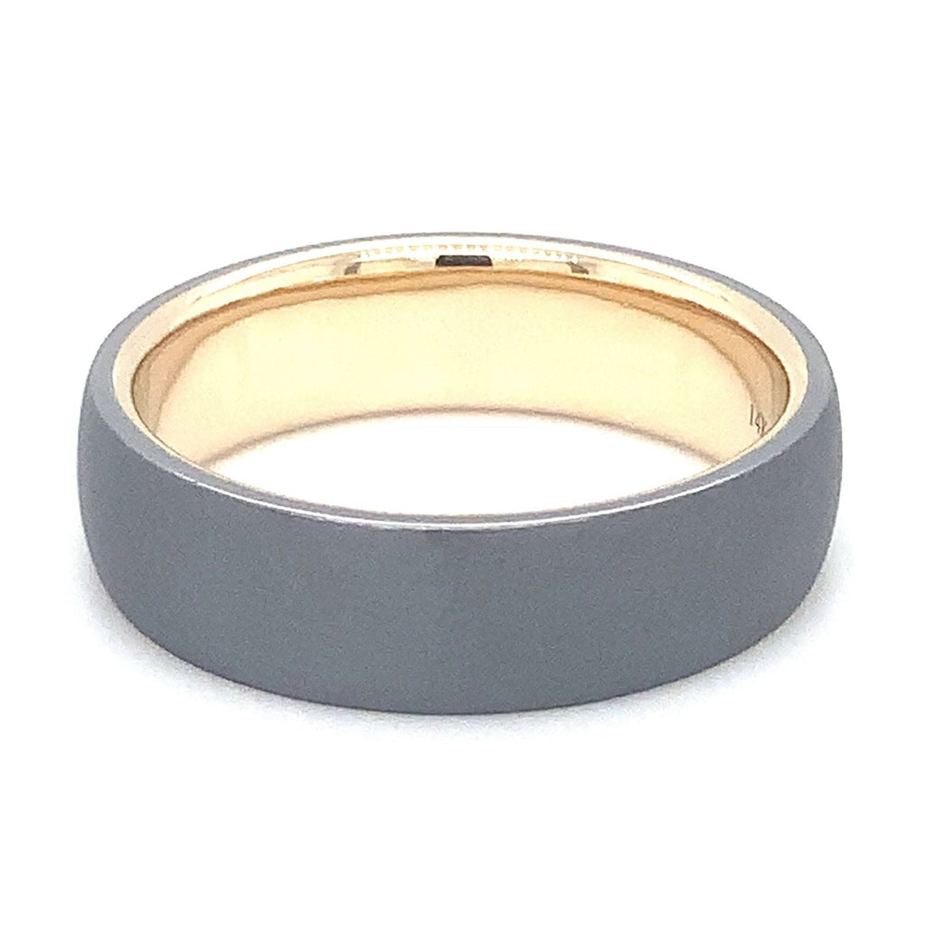 Contemporary Mixed Metal Tantalum and 14K Yellow Gold Wedding Band. - Image 4 of 8