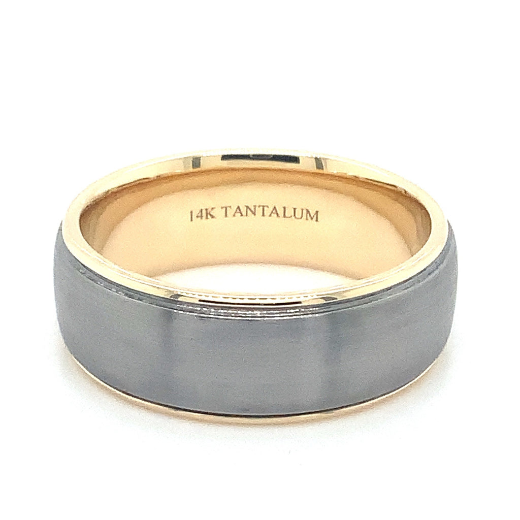 Contemporary Mixed Metal Tantalum and 14K Yellow Gold Wedding Band. - Image 8 of 8