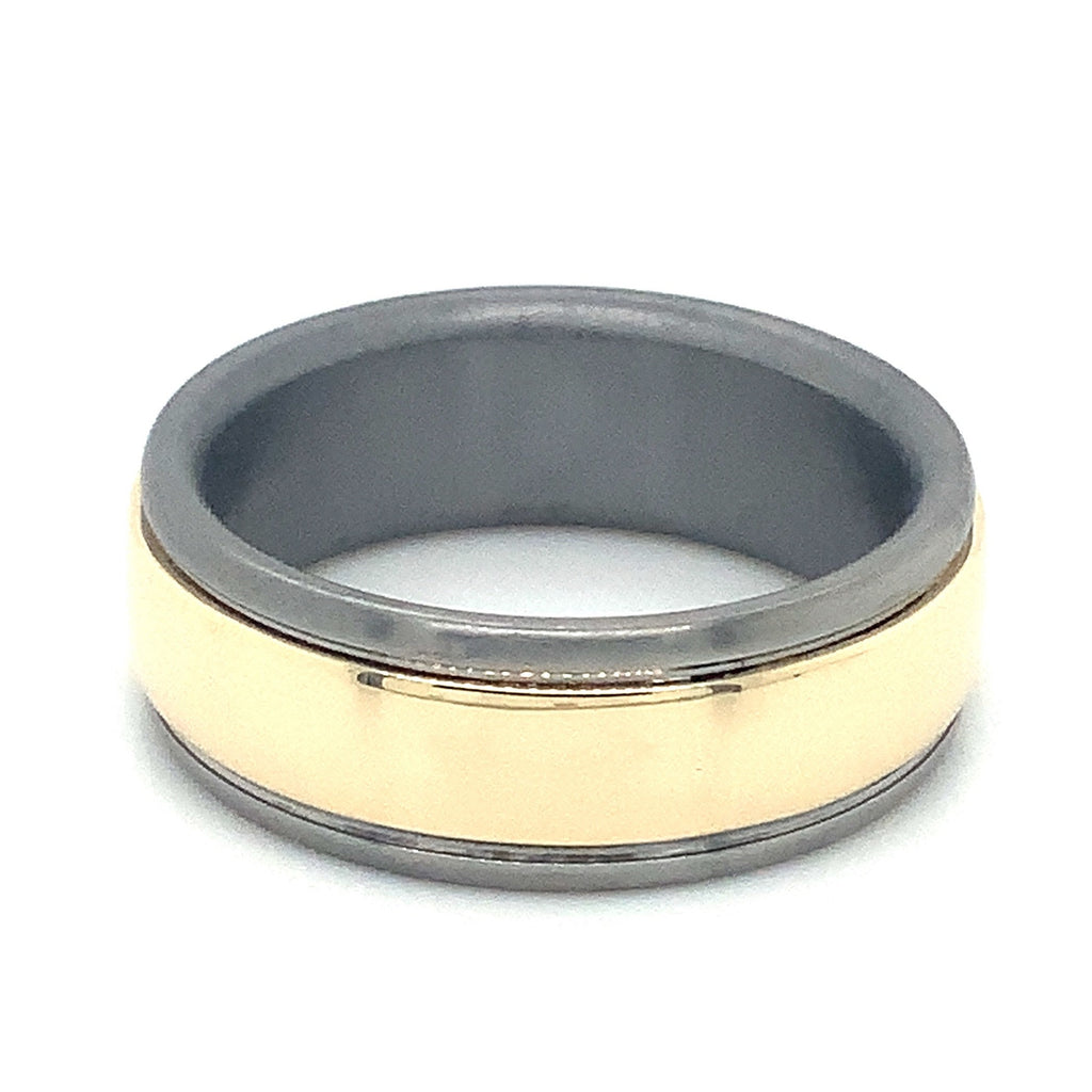 Contemporary Mixed Metal Tantalum and 14K Yellow Gold Wedding Band. - Image 3 of 7