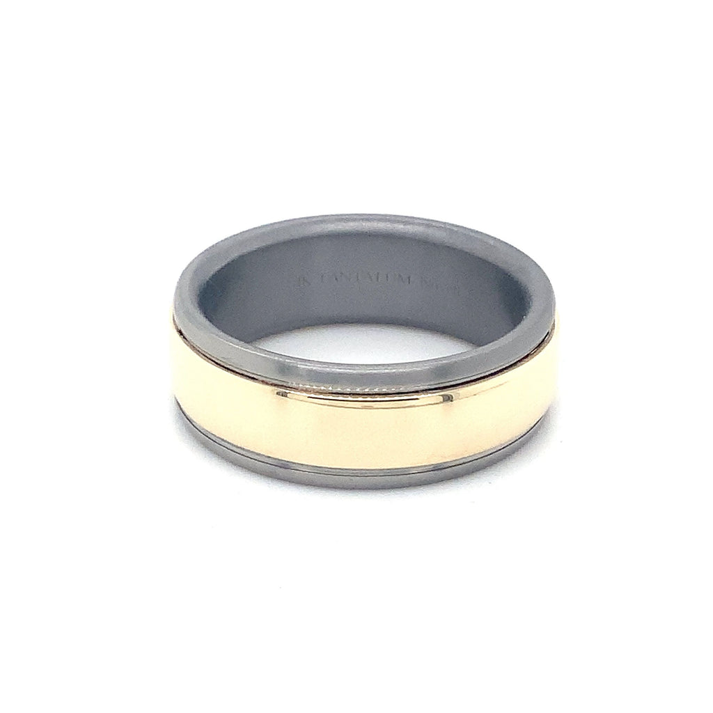 Contemporary Mixed Metal Tantalum and 14K Yellow Gold Wedding Band. - Image 4 of 7