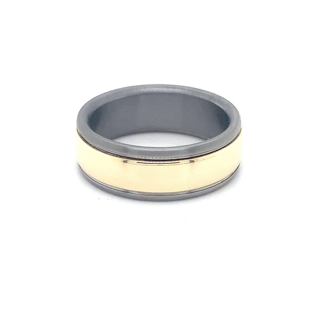 Contemporary Mixed Metal Tantalum and 14K Yellow Gold Wedding Band. - Image 5 of 7