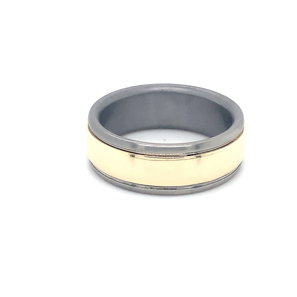 Contemporary Mixed Metal Tantalum and 14K Yellow Gold Wedding Band. - Image 6 of 7