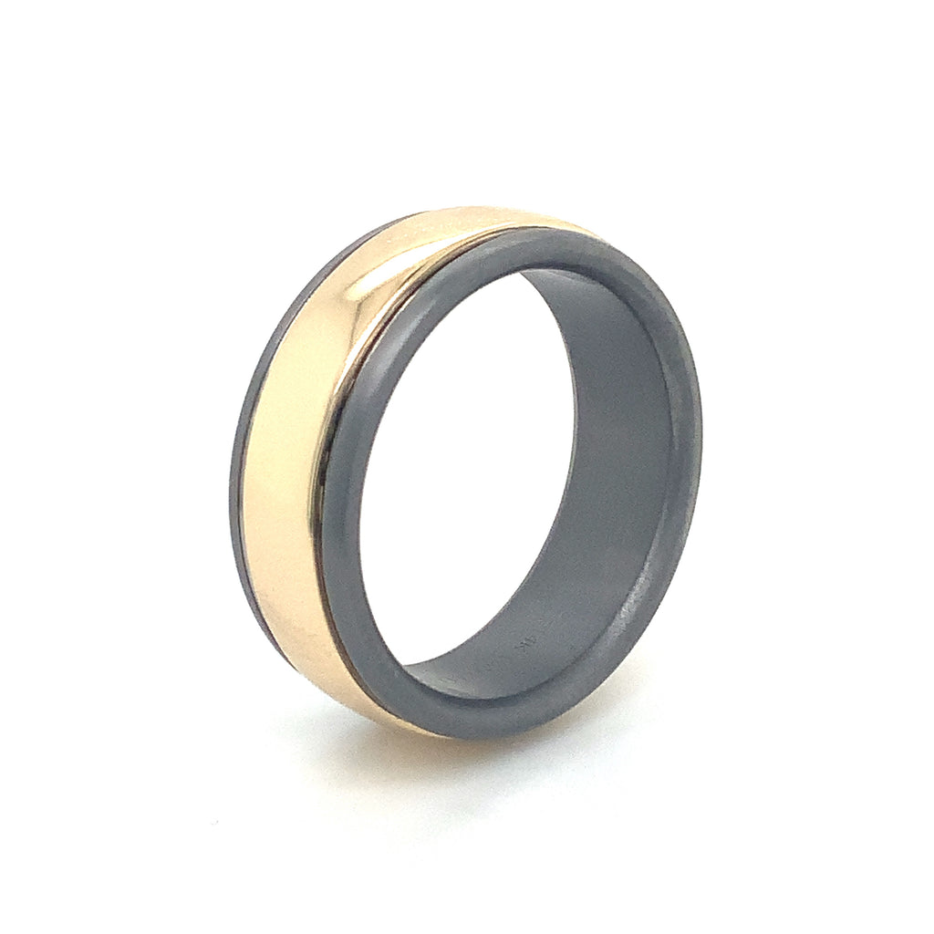 Contemporary Mixed Metal Tantalum and 14K Yellow Gold Wedding Band. - Image 2 of 7