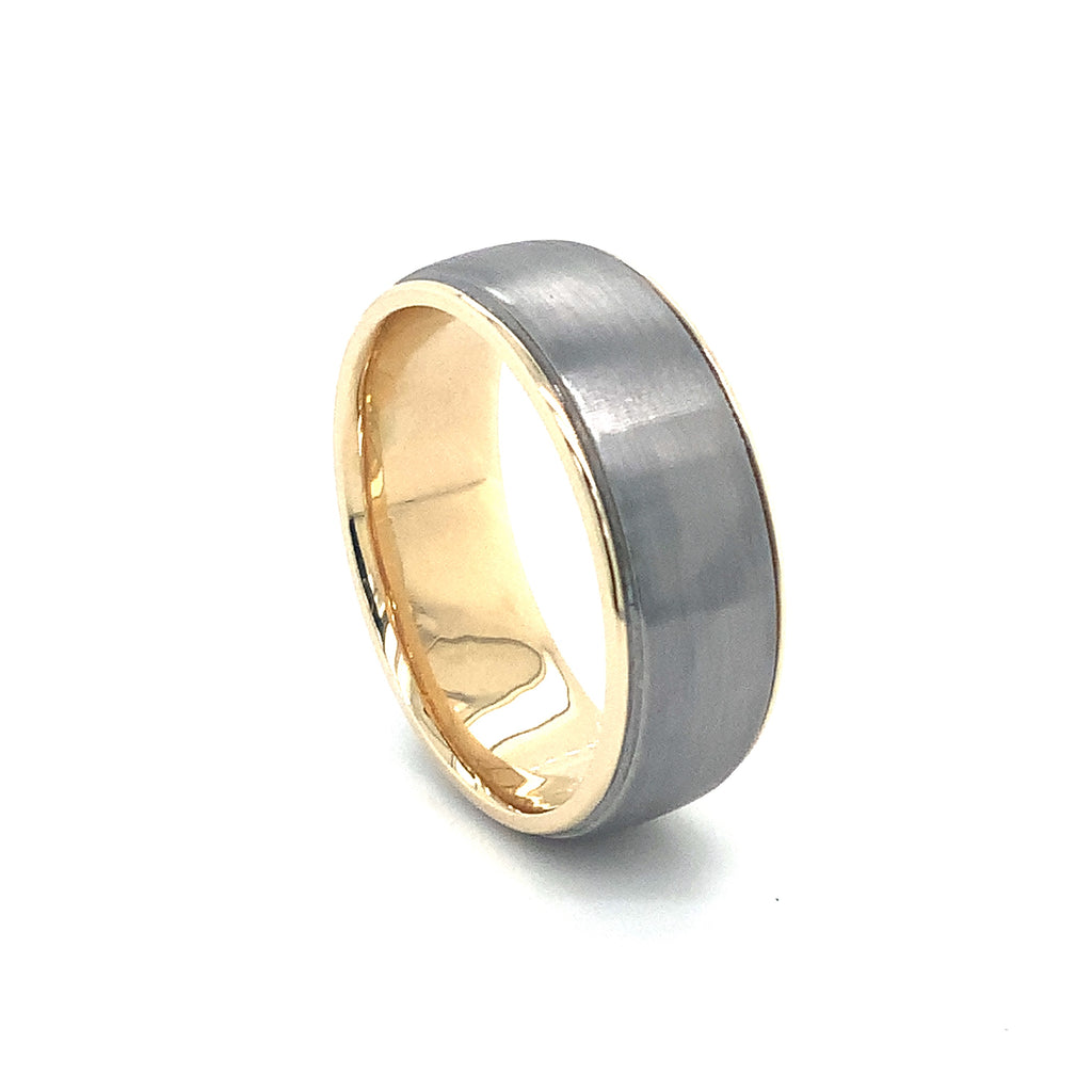 Contemporary Mixed Metal Tantalum and 14K Yellow Gold Wedding Band. - Image 6 of 8