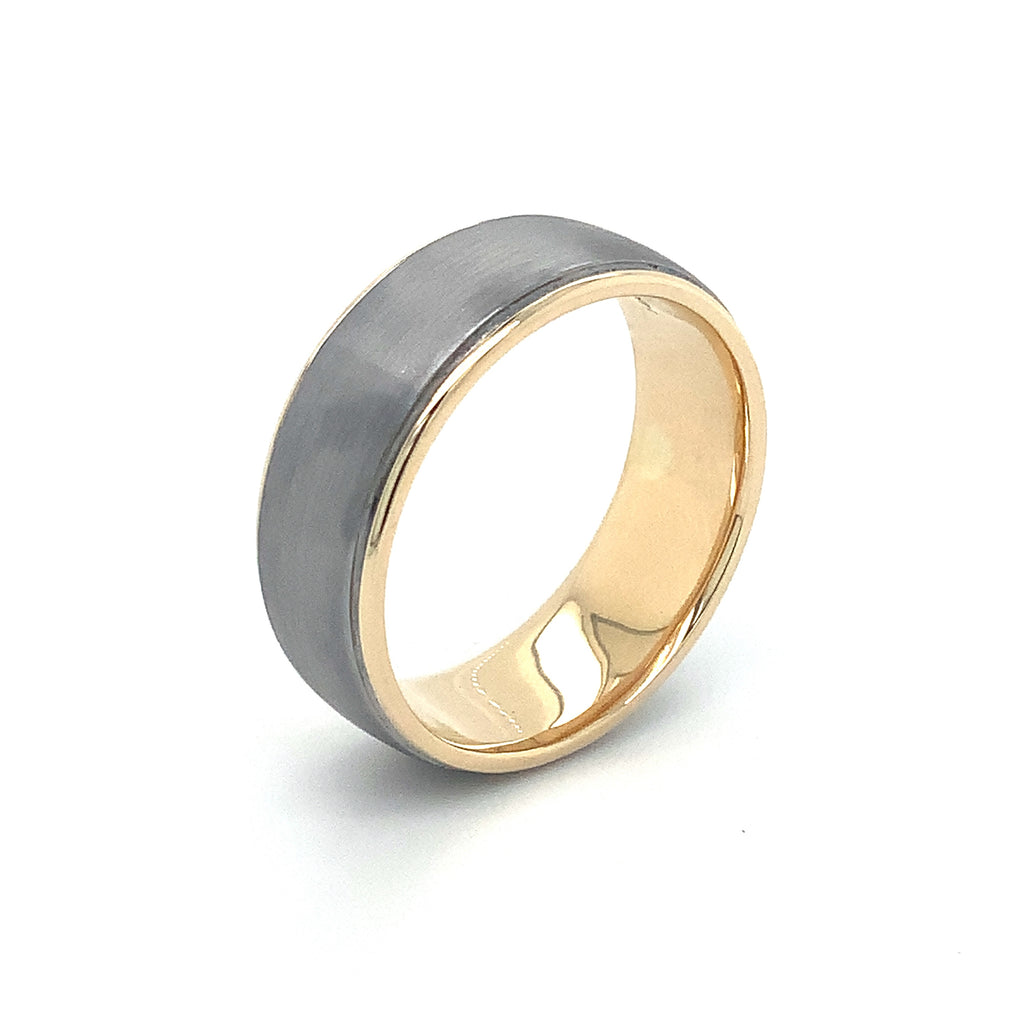 Contemporary Mixed Metal Tantalum and 14K Yellow Gold Wedding Band. - Image 2 of 8