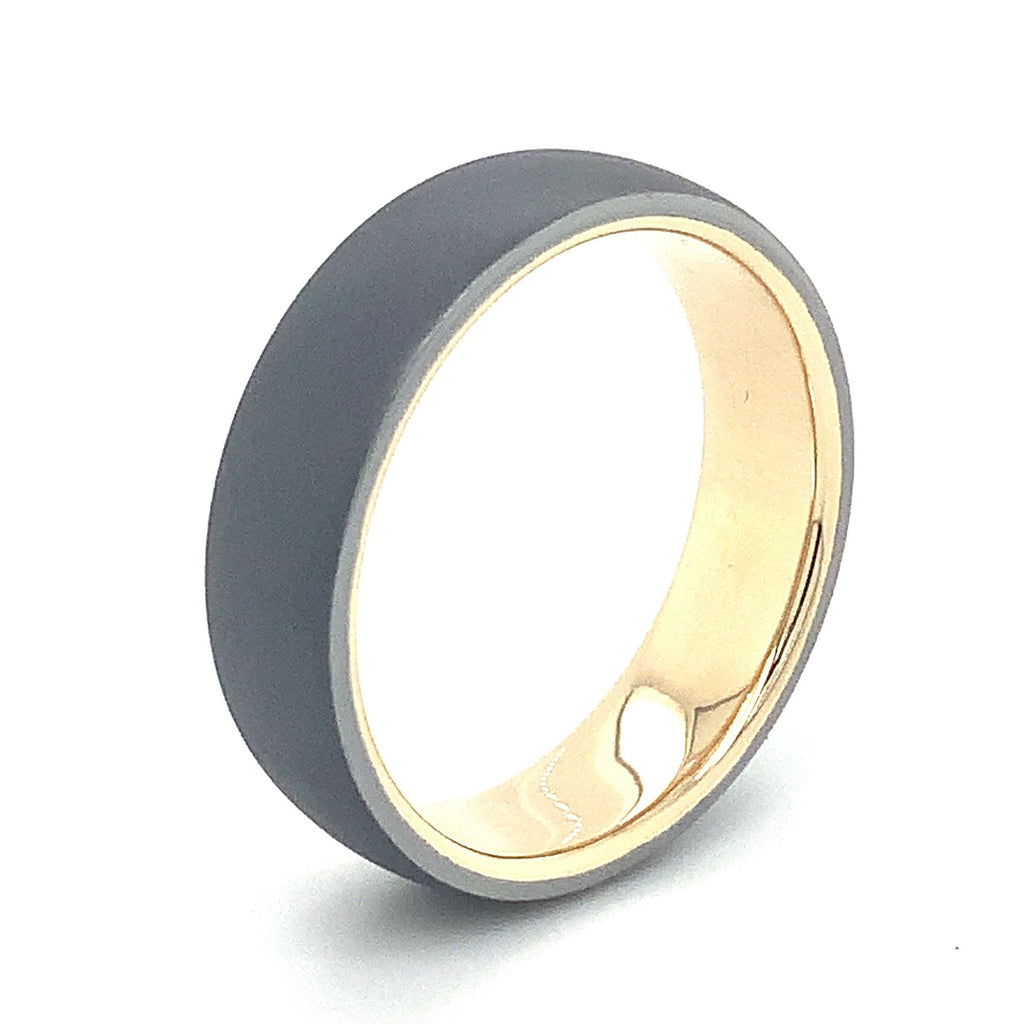 Contemporary Mixed Metal Tantalum and 14K Yellow Gold Wedding Band. - Image 8 of 8