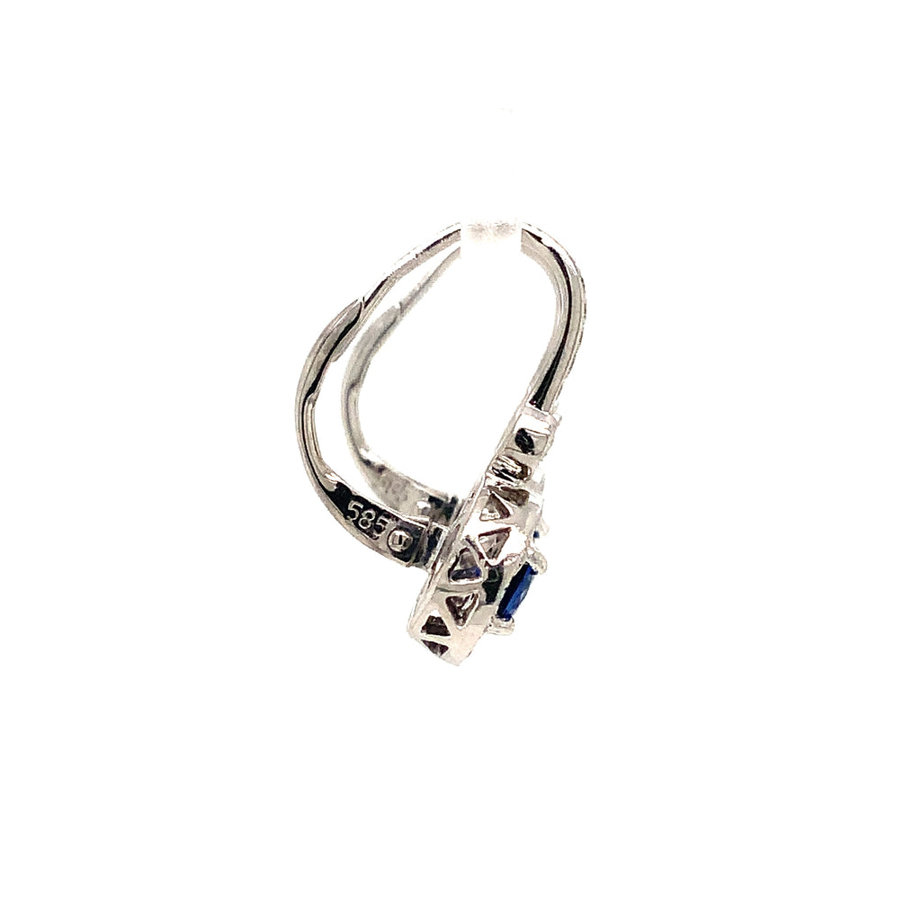 Blue Sapphire and Diamond Halo Leverback  Drop Earrings 14K White Gold - Image 4 of 8