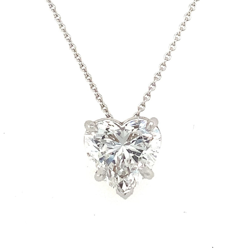 Heart Shape Diamond Solitaire Pendant 2.05 cts Lab Grown set in 14 kt White Gold  D in Color VVS 2 in Clarity - Image 1 of 8