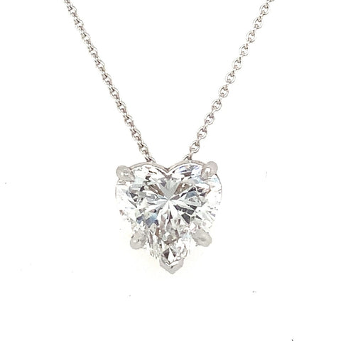 Heart Shape Diamond Solitaire Pendant 2.05 cts Lab Grown set in 14 kt White Gold  D in Color VVS 2 in Clarity - Image 1 of 8