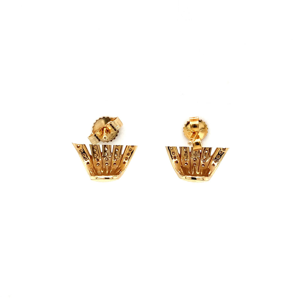 Gold Crown Diamond Paved Earrings Cuff 14K Yellow Gold - Image 8 of 10