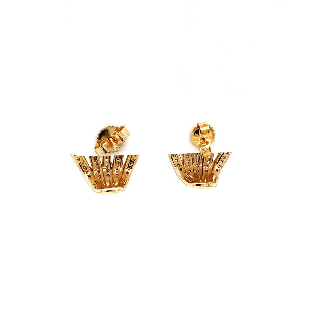 Gold Crown Diamond Paved Earrings Cuff 14K Yellow Gold - Image 10 of 10