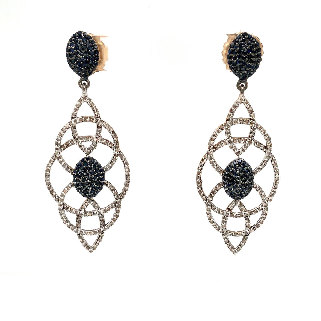 Blue Sapphire and Diamond Chandelier Drop Earrings 1.5ctw Oxidized Sterling Silver - Image 2 of 7
