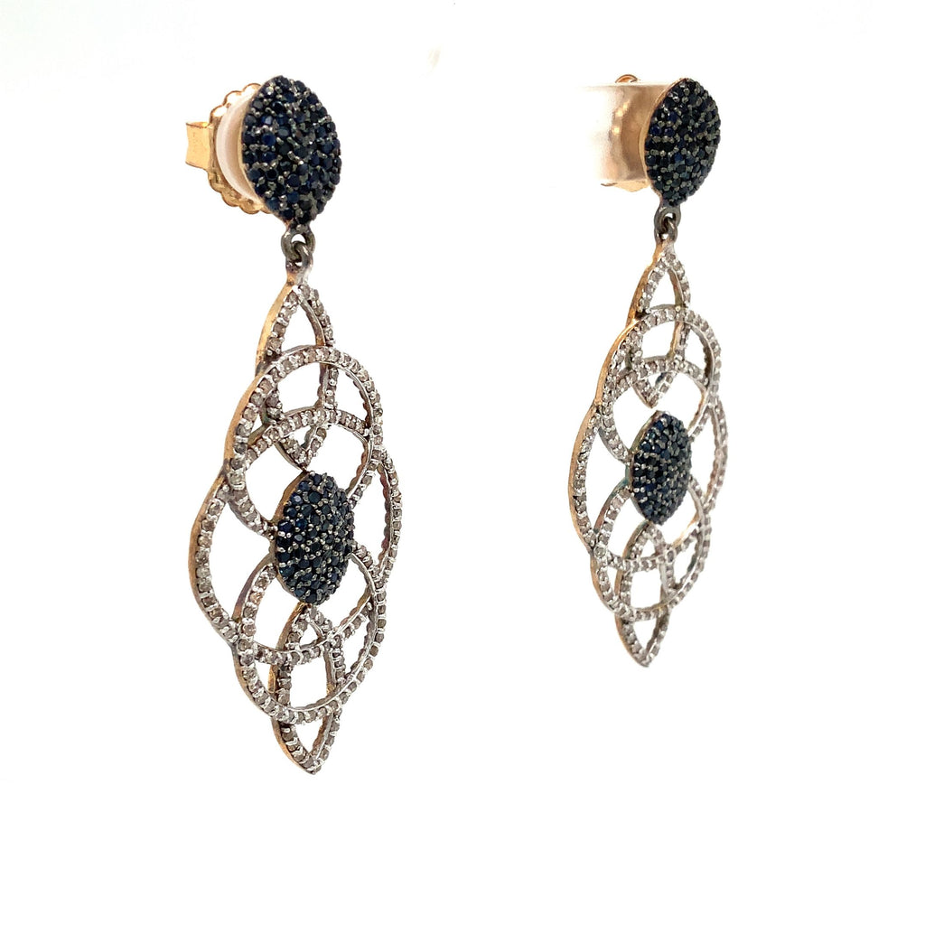 Blue Sapphire and Diamond Chandelier Drop Earrings 1.5ctw Oxidized Sterling Silver - Image 3 of 7