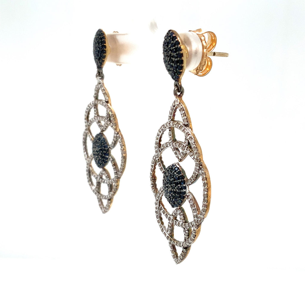 Blue Sapphire and Diamond Chandelier Drop Earrings 1.5ctw Oxidized Sterling Silver - Image 4 of 7