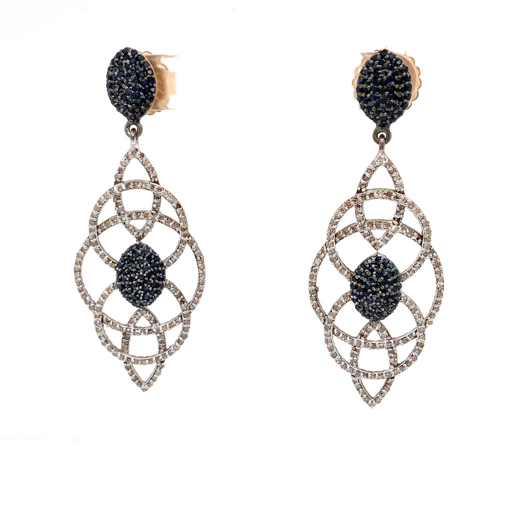 Blue Sapphire and Diamond Chandelier Drop Earrings 1.5ctw Oxidized Sterling Silver - Image 5 of 7