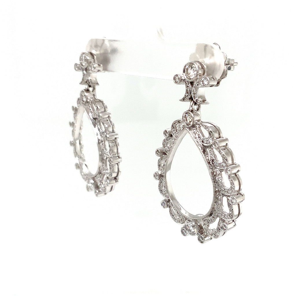 Antique Inspired Chandelier Drop Pavée Diamond Earrings Round Brilliant  Cut 1.99 ctw 18K White Gold - Image 3 of 11