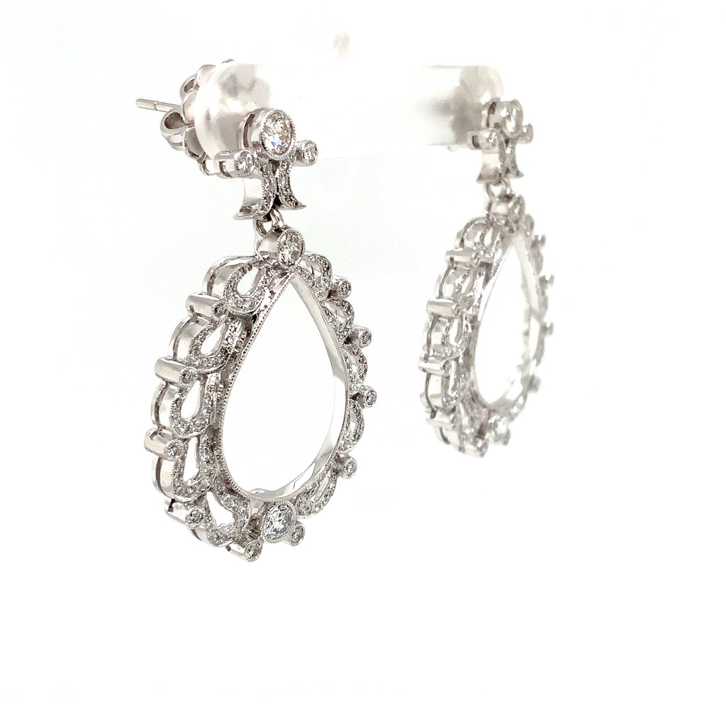 Antique Inspired Chandelier Drop Pavée Diamond Earrings Round Brilliant  Cut 1.99 ctw 18K White Gold - Image 4 of 11
