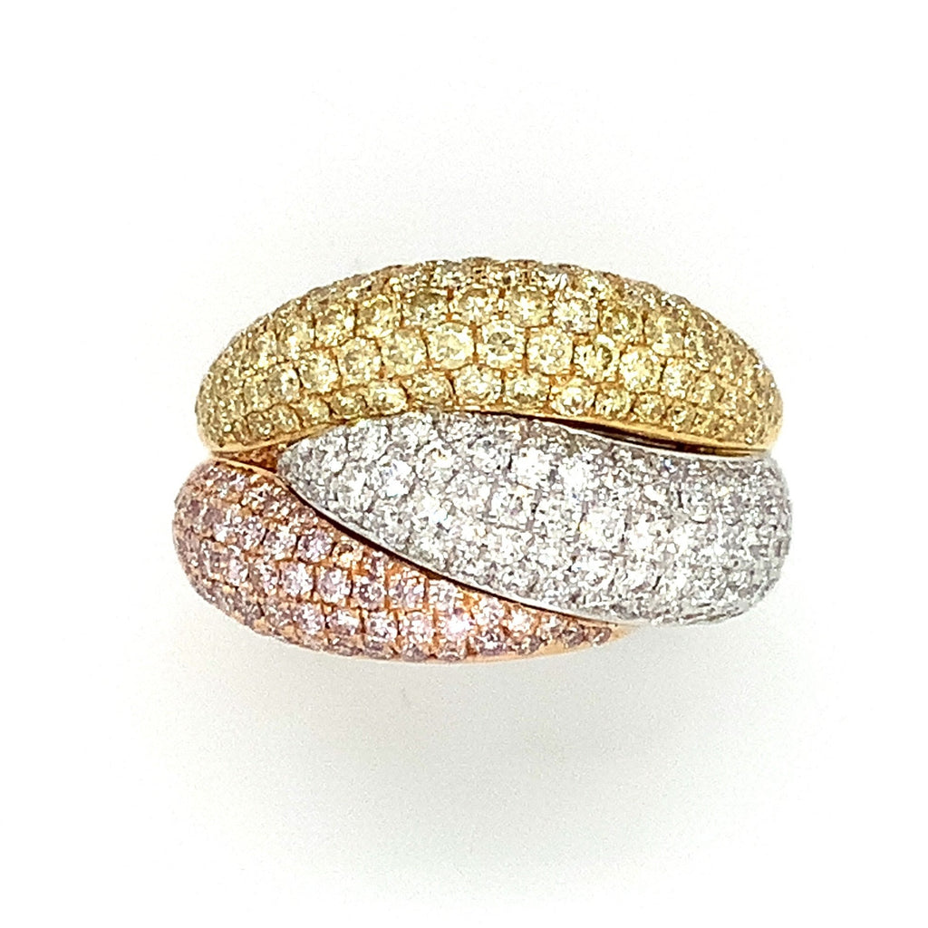 Roman + Jules Fancy Colored Overlapping Diamond Pavé Ring Set in 18K Tri-color Gold - Image 6 of 6