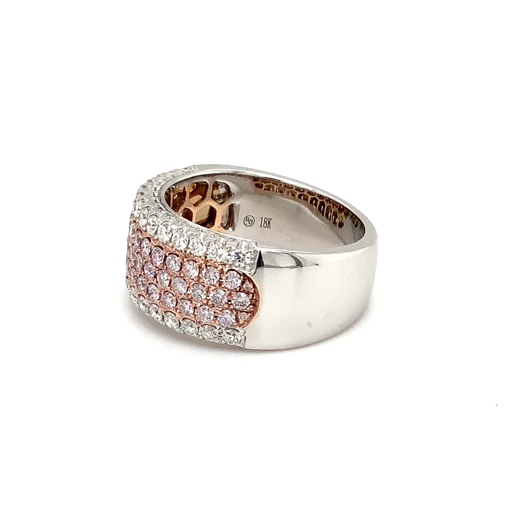 Roman + Jules Pavé Natural Pink and White Diamond Five Row Wide Band set in 18K White Gold - Image 6 of 12