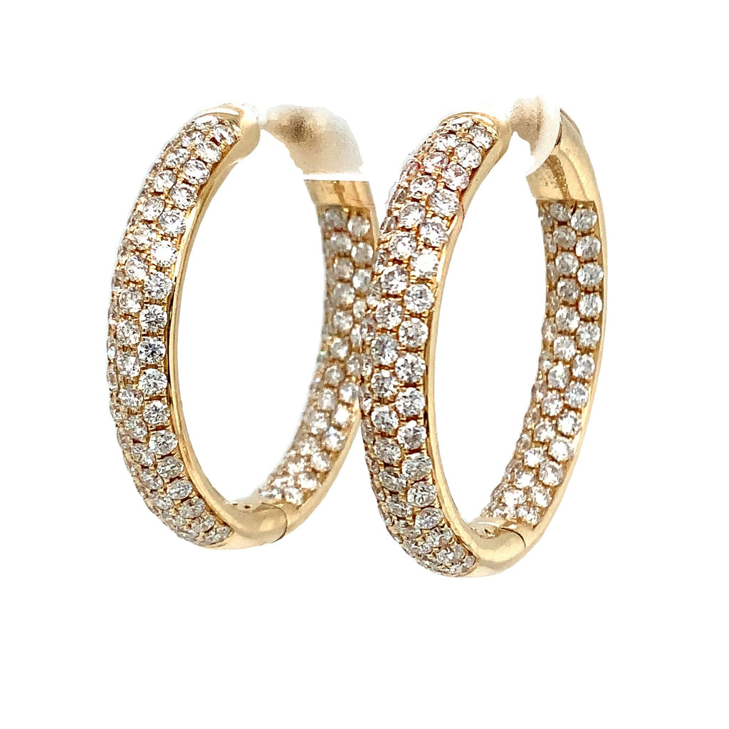 Pavé 3 Row Round Inside -Outside Diamond Hoop Earrings Set in 18K Yellow Gold 3.32 cts. tw. - Image 2 of 8