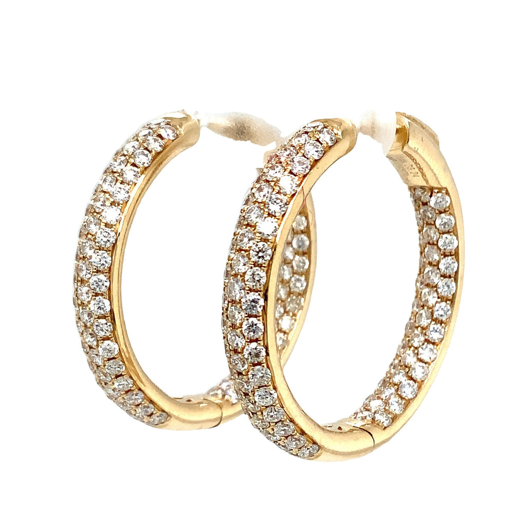 Pavé 3 Row Round Inside -Outside Diamond Hoop Earrings Set in 18K Yellow Gold 3.32 cts. tw. - Image 4 of 8