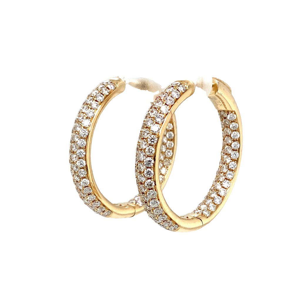 Pavé 3 Row Round Inside -Outside Diamond Hoop Earrings Set in 18K Yellow Gold 3.32 cts. tw. - Image 8 of 8