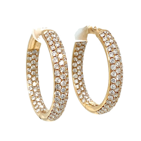 Pavé 3 Row Round Inside -Outside Diamond Hoop Earrings Set in 18K Yellow Gold 3.32 cts. tw. - Image 1 of 8