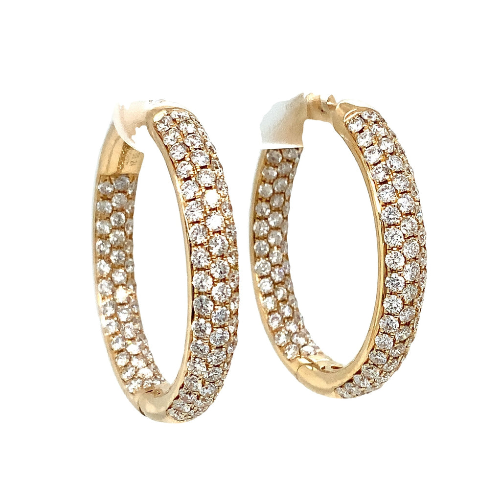 Pavé 3 Row Round Inside -Outside Diamond Hoop Earrings Set in 18K Yellow Gold 3.32 cts. tw. - Image 3 of 8