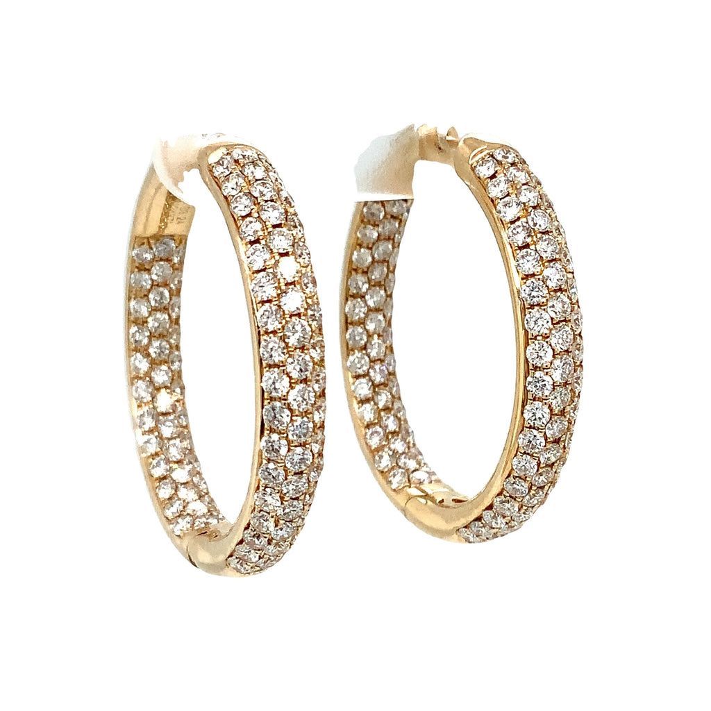 Pavé 3 Row Round Inside -Outside Diamond Hoop Earrings Set in 18K Yellow Gold 3.32 cts. tw. - Image 5 of 8