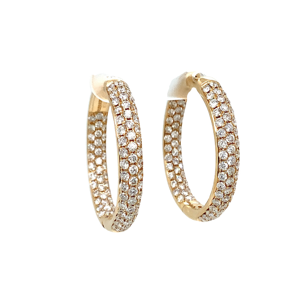 Pavé 3 Row Round Inside -Outside Diamond Hoop Earrings Set in 18K Yellow Gold 3.32 cts. tw. - Image 7 of 8