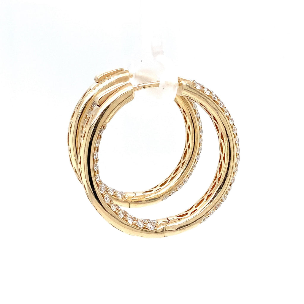 Pavé 3 Row Round Inside -Outside Diamond Hoop Earrings Set in 18K Yellow Gold 3.32 cts. tw. - Image 6 of 8