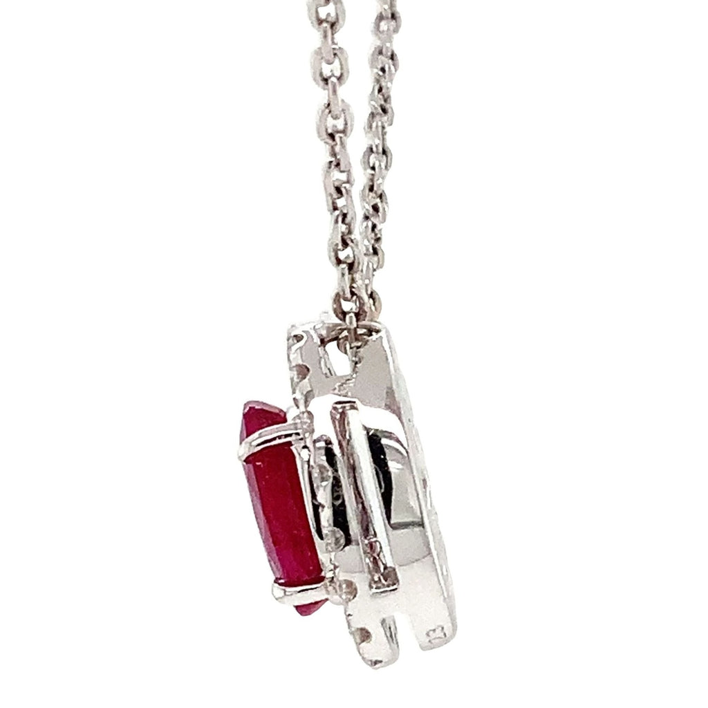 Roman+Jules Burmese Oval Ruby and Diamond Halo Pendant and Chain fashioned in 18 kt White Gold. - Image 7 of 9