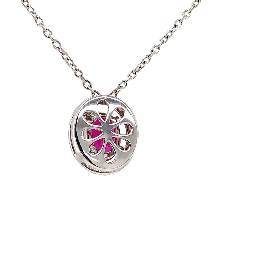 Roman+Jules Burmese Oval Ruby and Diamond Halo Pendant and Chain fashioned in 18 kt White Gold. - Image 8 of 9