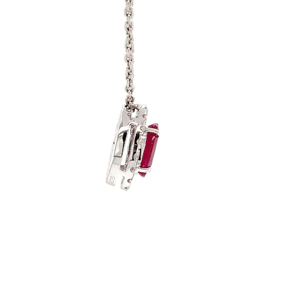 Roman+Jules Burmese Oval Ruby and Diamond Halo Pendant and Chain fashioned in 18 kt White Gold. - Image 9 of 9