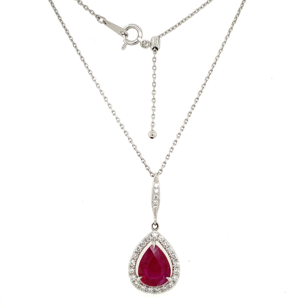 Roman+Jules Pear Shaped Ruby and Diamond Pendant and Chain fashioned in 18 kt White Gold. - Image 1 of 11