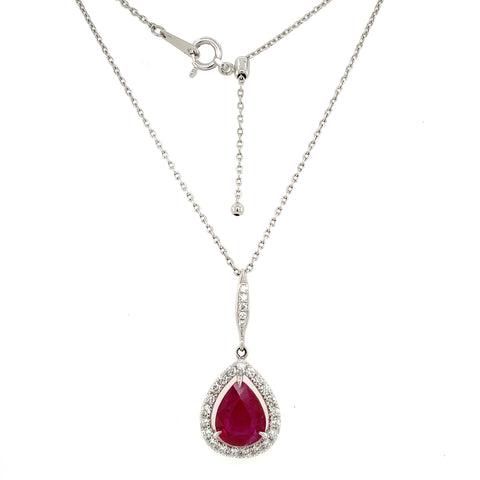 Roman+Jules Pear Shaped Ruby and Diamond Pendant and Chain fashioned in 18 kt White Gold. - Image 1 of 11