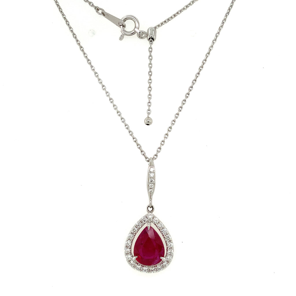 Roman+Jules Pear Shaped Ruby and Diamond Pendant and Chain fashioned in 18 kt White Gold. - Image 2 of 11