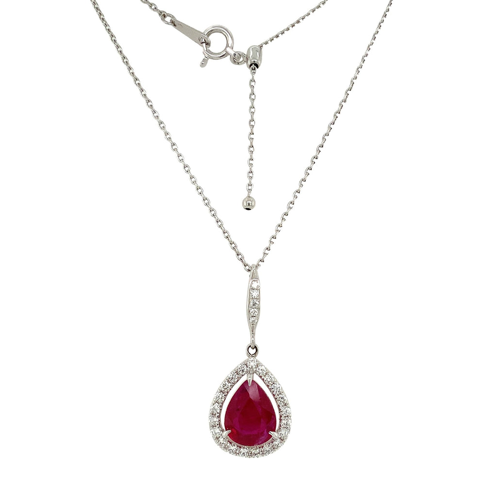 Roman+Jules Pear Shaped Ruby and Diamond Pendant and Chain fashioned in 18 kt White Gold. - Image 7 of 11