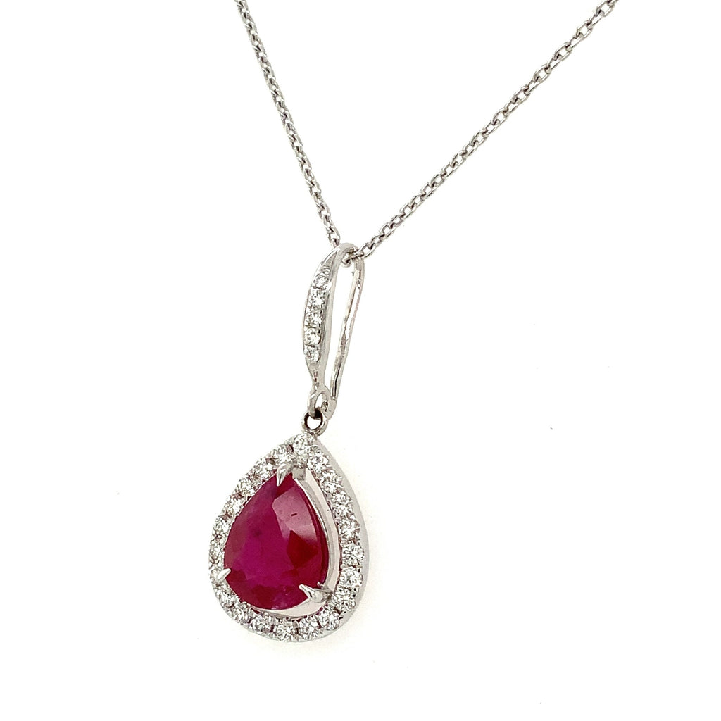 Roman+Jules Pear Shaped Ruby and Diamond Pendant and Chain fashioned in 18 kt White Gold. - Image 3 of 11